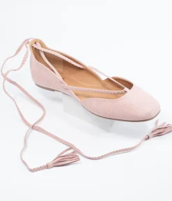 Blush Pink Suede Lace Up Flats