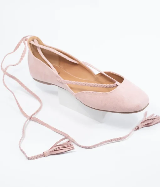 Blush Pink Suede Lace Up Flats