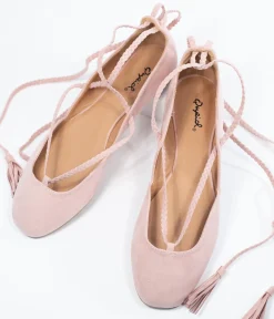 Blush Pink Suede Lace Up Flats