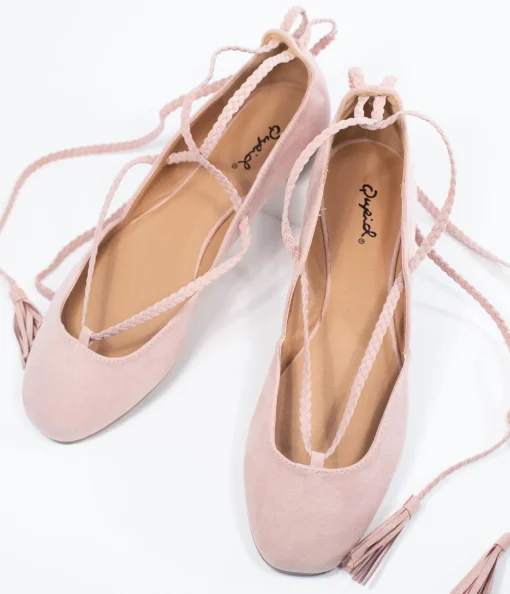 Blush Pink Suede Lace Up Flats