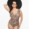 Brown & Black Leopard Print Wrap One Piece Swimsuit