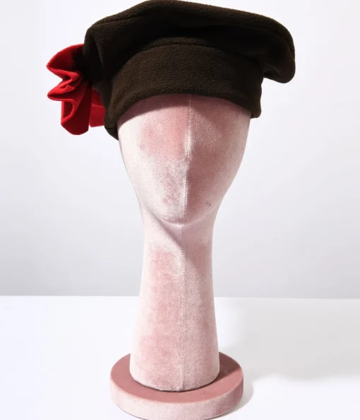 Brown & Red Bow Beret