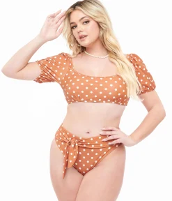 Brown & White Polka Dot Swim Set