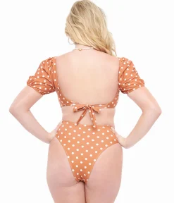 Brown & White Polka Dot Swim Set