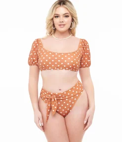 Brown & White Polka Dot Swim Set