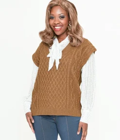 Brown Cable Knit Sweater Vest