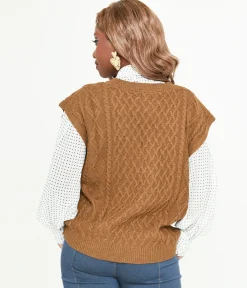 Brown Cable Knit Sweater Vest