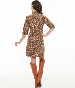 Brown Corduroy Heart Print Button Up Mini Dress