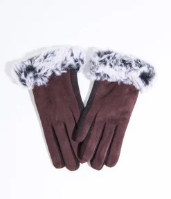 Brown Suede & Grey Faux Fur Gloves