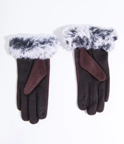 Brown Suede & Grey Faux Fur Gloves