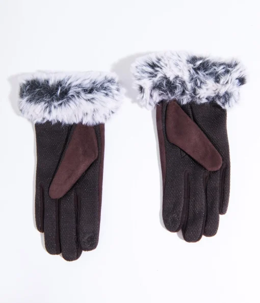 Brown Suede & Grey Faux Fur Gloves