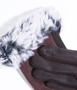 Brown Suede & Grey Faux Fur Gloves