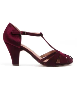 Chelsea Crew 1920s Burgundy Velvet T-Strap Sergi Heels