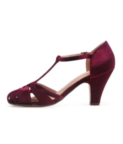 Chelsea Crew 1920s Burgundy Velvet T-Strap Sergi Heels