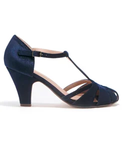 Chelsea Crew 1920s Navy Velvet T-Strap Sergi Heels