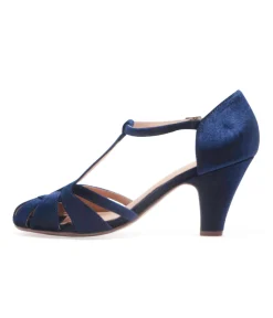Chelsea Crew 1920s Navy Velvet T-Strap Sergi Heels