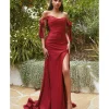 Cinderella Divine Burgundy Off The Shoulder Tie Prom Gown