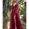 Cinderella Divine Burgundy Flowy Satin A-Line Bridesmaid Gown