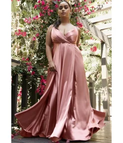 Cinderella Divine Desert Rose Flowy Satin A-Line Bridesmaid Gown