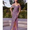 Cinderella Divine Dusty Lavender Sequin Cold Shoulder Bridesmaid Gown