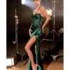 Cinderella Divine Emerald Beaded Satin Corset Prom Dress