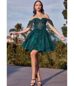 Cinderella Divine Emerald Glitter Tulle Off Shoulder Corset Mini Dress
