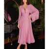 Cinderella Divine Light Pink Pleated Midi Bridesmaid Dress