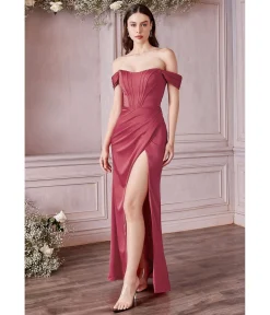 Cinderella Divine Lipstick Divine Satin Corset Off-Shoulder Prom Dress