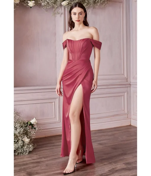 Cinderella Divine Lipstick Divine Satin Corset Off-Shoulder Prom Dress
