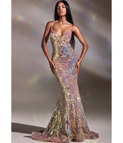 Cinderella Divine Magical Mermaid Iridescent Sequin Prom Gown