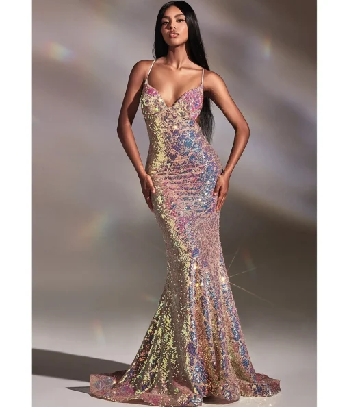 Cinderella Divine Magical Mermaid Iridescent Sequin Prom Gown