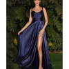 Cinderella Divine Navy Liquid Satin Prom Gown