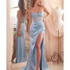 Cinderella Divine Paris Blue Beaded Satin Corset Prom Dress