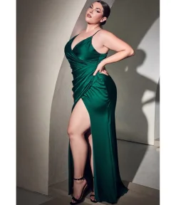 Cinderella Divine Plus Size Emerald Ruched Satin Mystique Bridesmaid Gown
