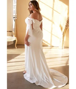 Cinderella Divine Plus Size White Off The Shoulder Trumpet Bridal Gown