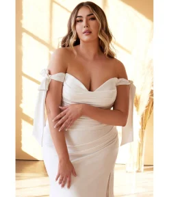 Cinderella Divine Plus Size White Off The Shoulder Trumpet Bridal Gown