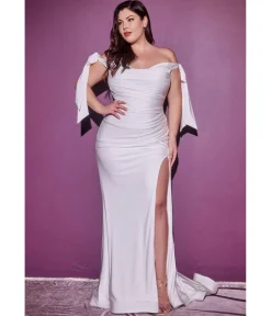 Cinderella Divine Plus Size White Off The Shoulder Trumpet Bridal Gown