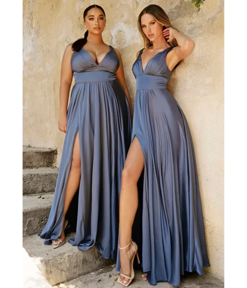 Cinderella Divine Smoky Blue Glamour Satin A-Line Bridesmaid Dress