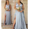 Cinderella Divine Steel Blue Glamour Satin A-Line Bridesmaid Dress