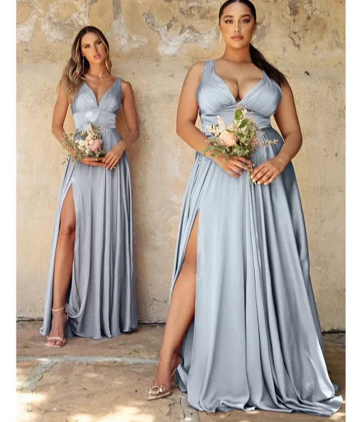 Cinderella Divine Steel Blue Glamour Satin A-Line Bridesmaid Dress