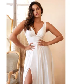 Cinderella Divine White Satin A Line Bridal Gown