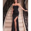 Cinderella Divine Black Satin Pleated Strapless Corset Evening Gown