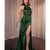 Cinderella Divine Deep Emerald Fitted Satin Halter Bridesmaid Dress