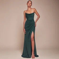 Cinderella Divine Emerald Chiffon Strapless Slit Prom Dress