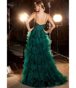 Cinderella Divine Emerald Feather Glitter Prom Dress
