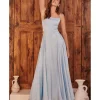 Cinderella Divine Light Blue Satin A Line Bridesmaid Dress