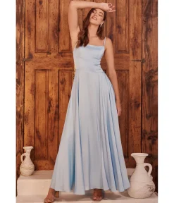 Cinderella Divine Light Blue Satin A Line Bridesmaid Dress