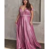 Cinderella Divine Plus Size Metallic Rose Off The Shoulder Bridesmaid Gown