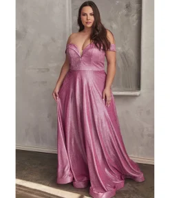 Cinderella Divine Plus Size Metallic Rose Off The Shoulder Bridesmaid Gown