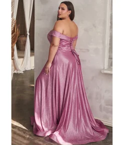 Cinderella Divine Plus Size Metallic Rose Off The Shoulder Bridesmaid Gown